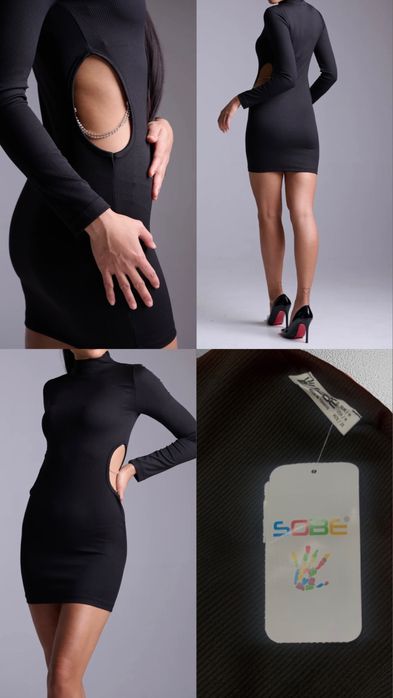 Къса черна рокля с дълъг ръкав