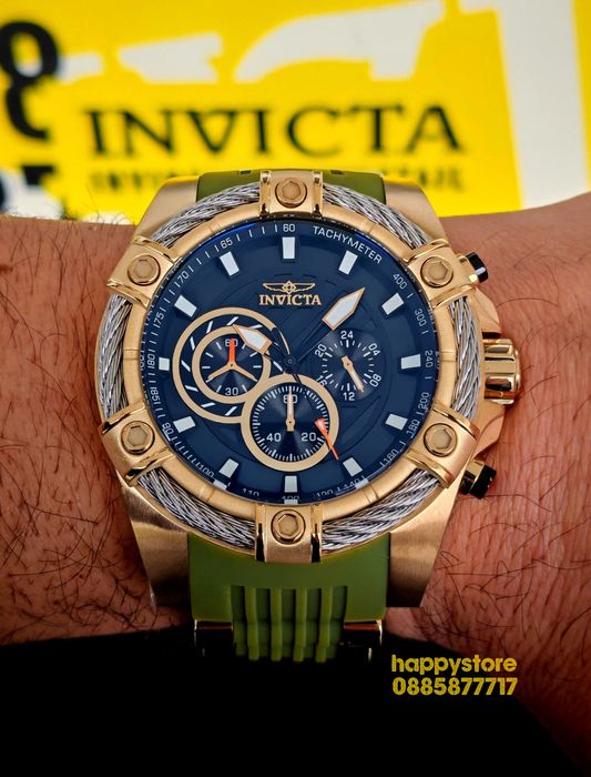 INVICTA Bolt Vestige Green/Gold 52 mm, Инвикта нов ръчен часовник