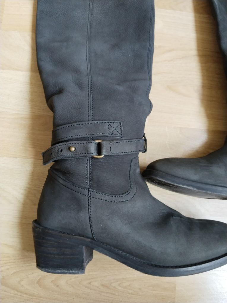 Massimo Dutti женские черные кожаные сапоги ботфорты , размер 38