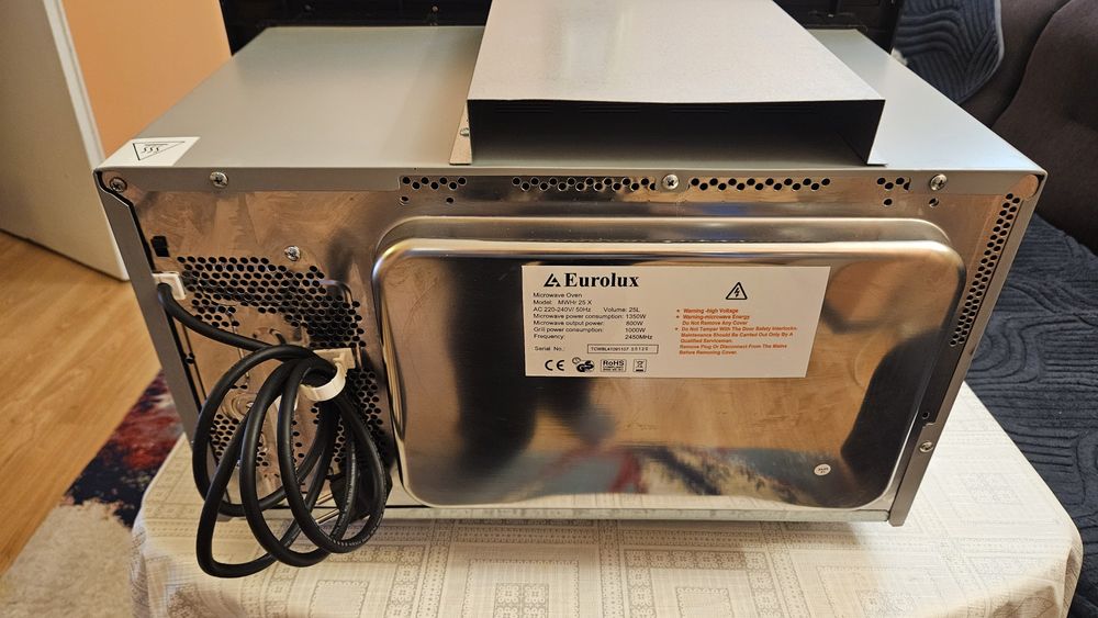 Иноксова микровълнова печка с грил за вграждане Eurolux