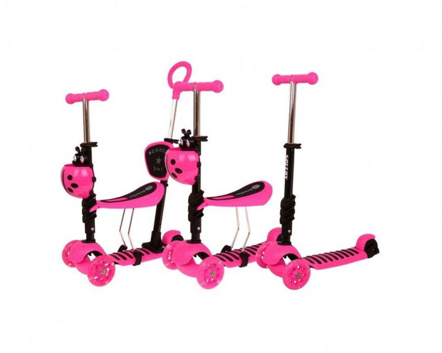 Trotineta cu sezut pentru copii , cu maner parental, rosu/roz