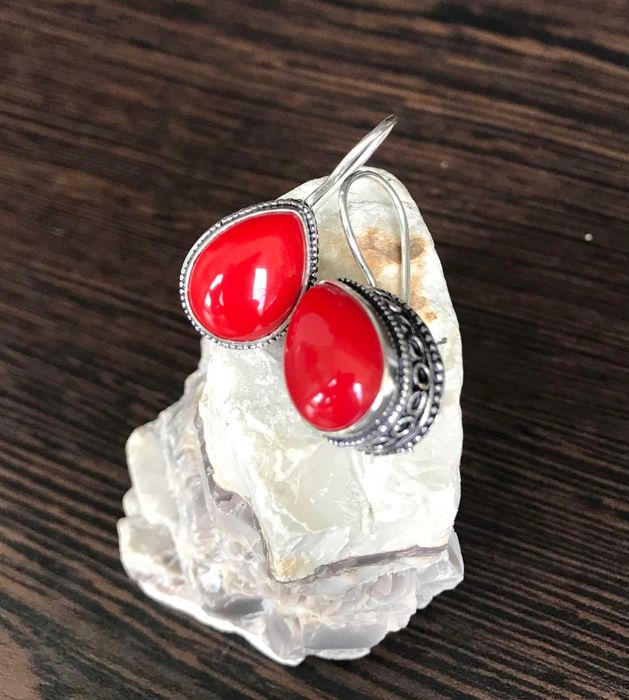 Cercei Argint 925 Vintage cu Pietre Semipretioase Coral