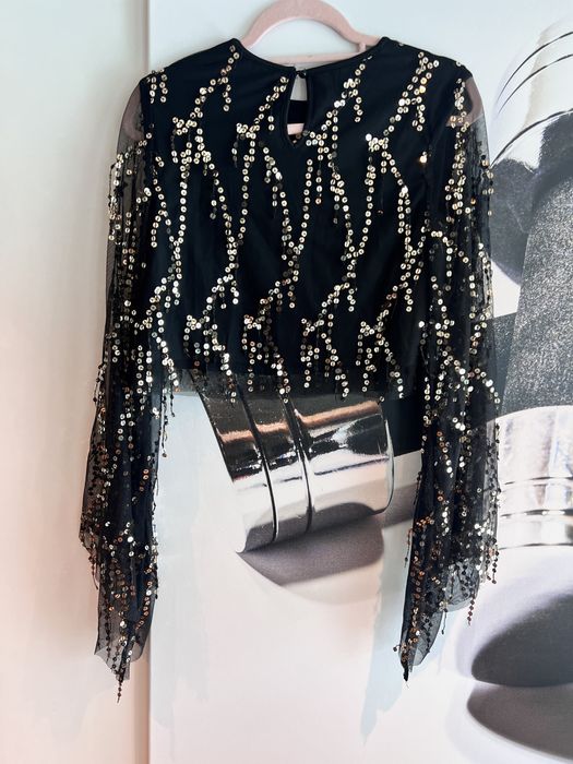 Bluza Top de ocazie negru cu paiete aurii - superb