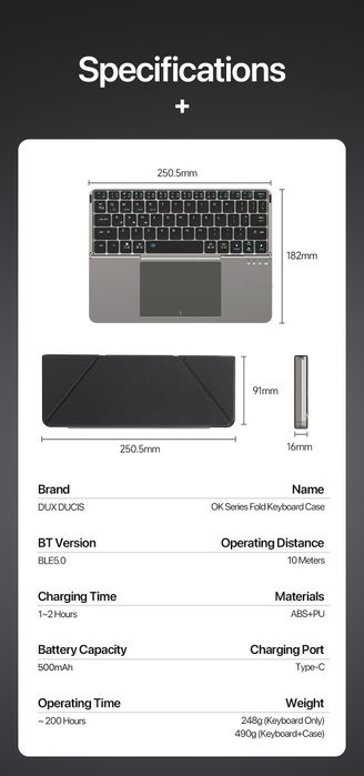 Tastatura cu touchpad Dux Ducis pliabila cu husa