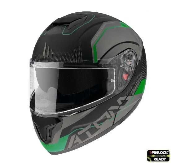 Casca modulabila flip up moto MT Atom SV Quark verde mat