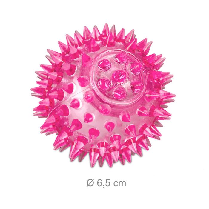 Set 12 mingi LED pentru copii, din cauciuc, cu tepi moi, roz, 6.5 cm
