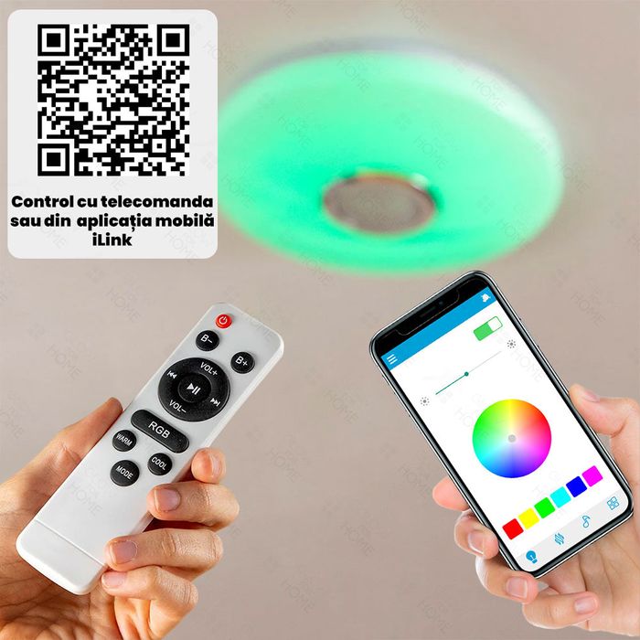 Plafoniera LED RGBW Smart, Cu Telecomanda si Aplicatie, Bluetooth