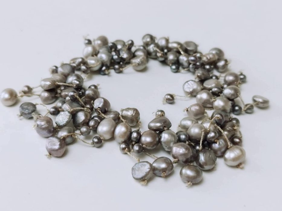 Bratara elastica din cu perle naturale de cultura, culoare gri metal