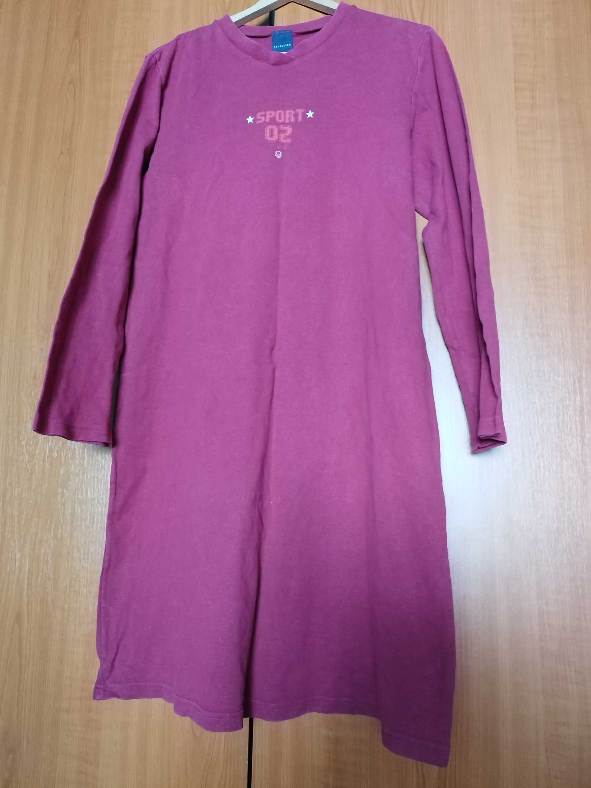 Rochie cu maneca lunga. 100% bumbac. Rochie de casa/sport. Roz visiniu