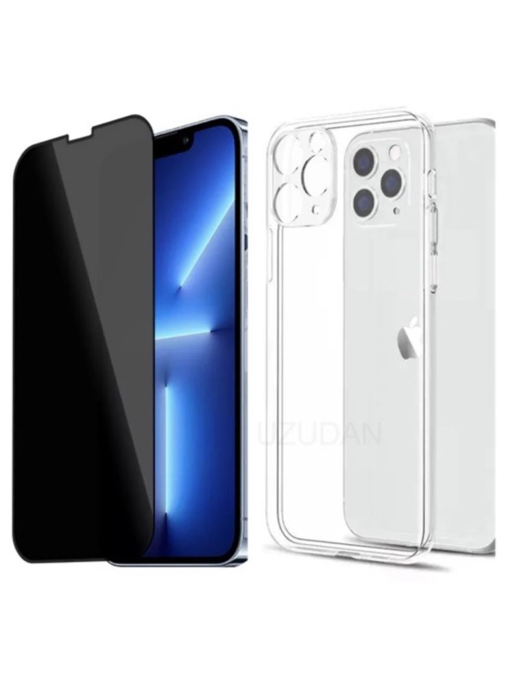 Iphone 13/14/15/16 PRO MAX Husa Silicon Surfa si Folie Sticla Privacy