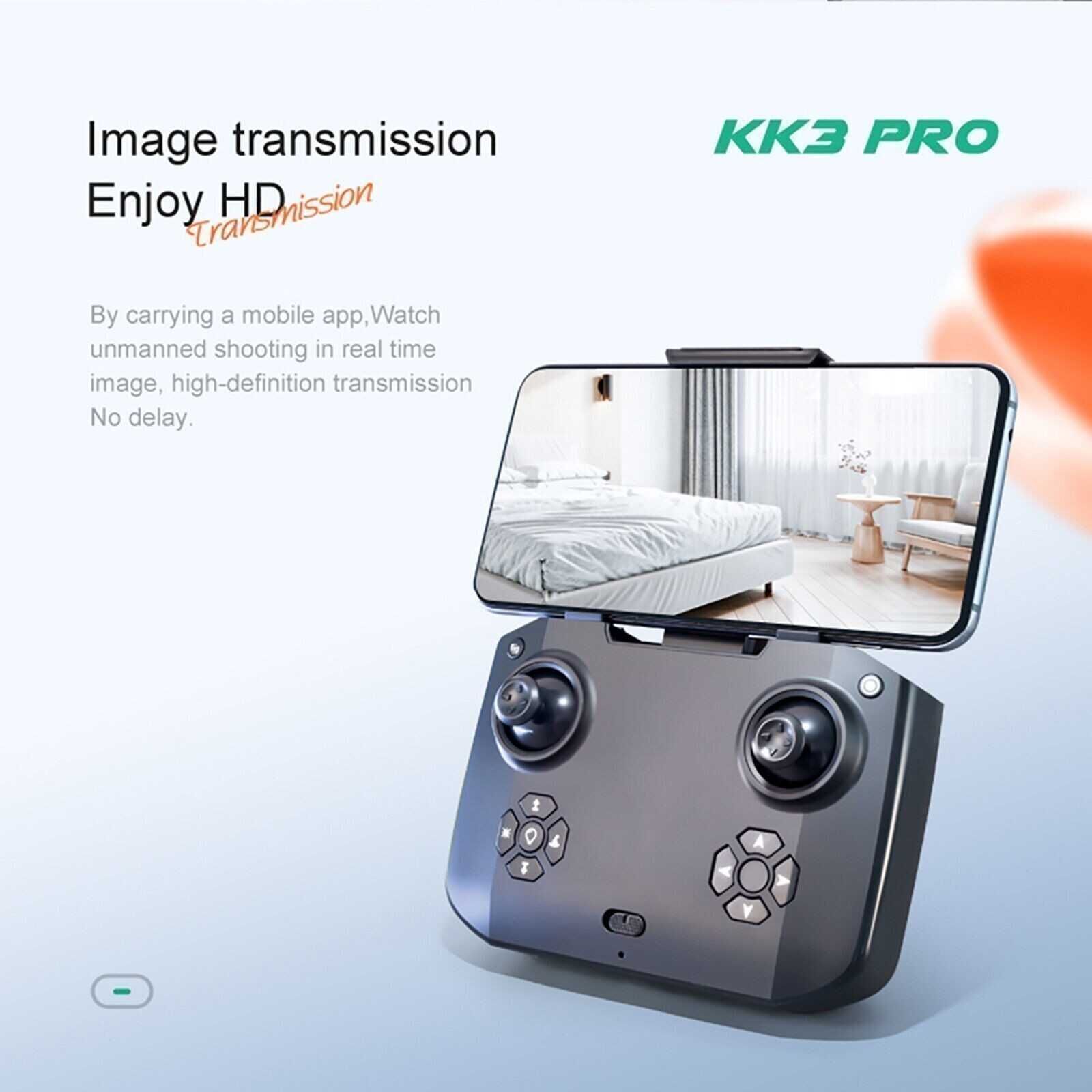 Дрон с 4K камера KK3 Pro, 1200 mAh, 716 мотор, 28 см, 100 м, Черен