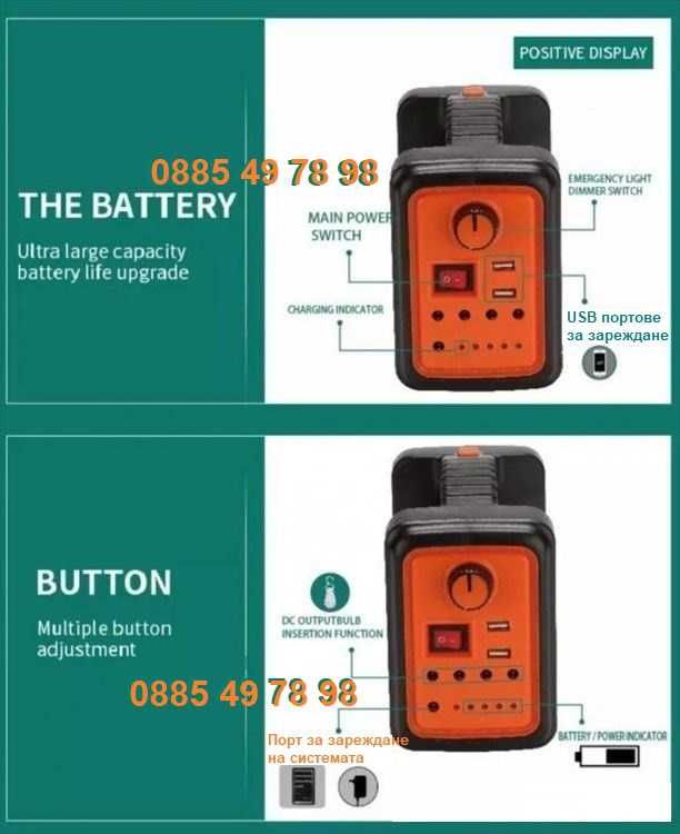 СОЛАРЕН КОМПЛЕКТ 4 лампи,слънчев панел,СОЛАРНА зарядна система AT9011B