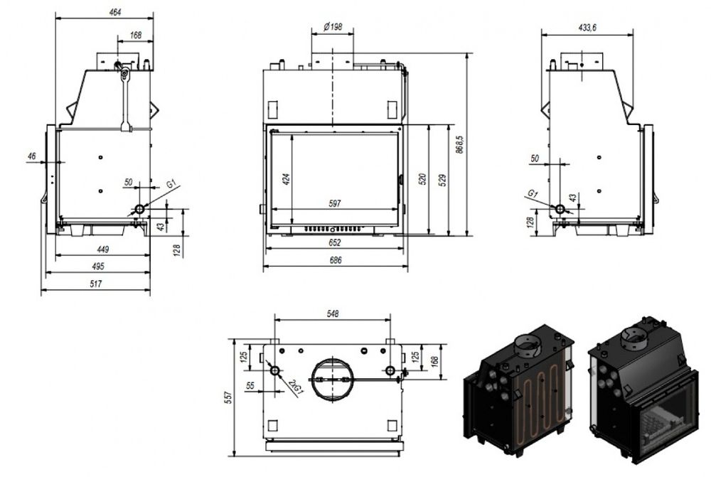 Termosemineu pt 120 mp / Focar semineu tip  centrala