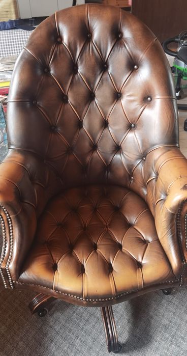 Retro Scaun de birou vintage din piele naturala sec XX