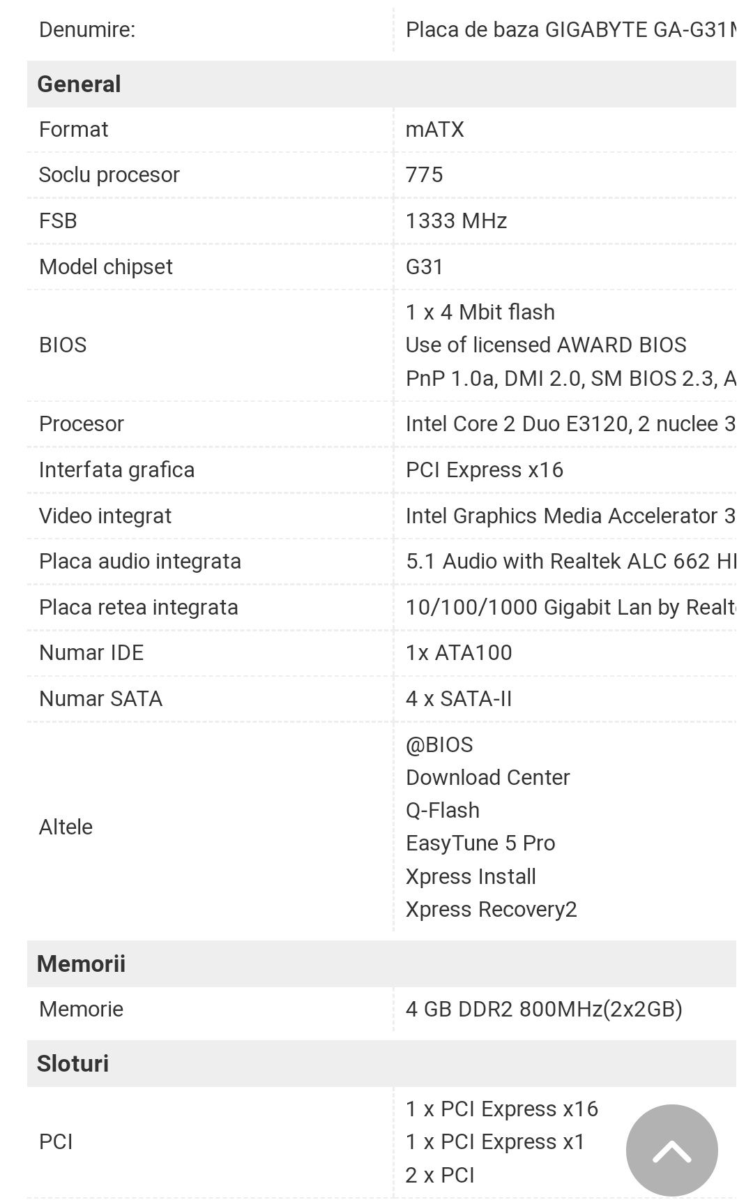 Placa de baza Gigabyte GA-G31M-S2L