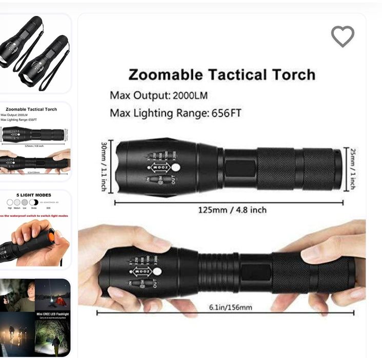 LED фенерче 2000 лумена, Maxesla Torches LED супер ярък фенер - 2 броя