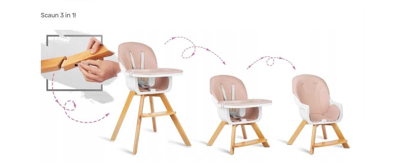 Scaun de masa copii bebe LikeSmart Pink Lilo Chair 3 in 1 LEMN