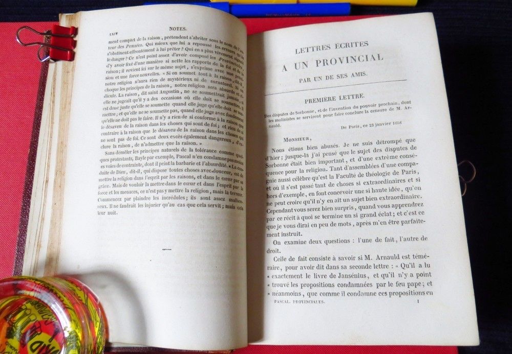 BLAISE PASCAL - Lettres ecrites a un provincial (din anul 1854 !)