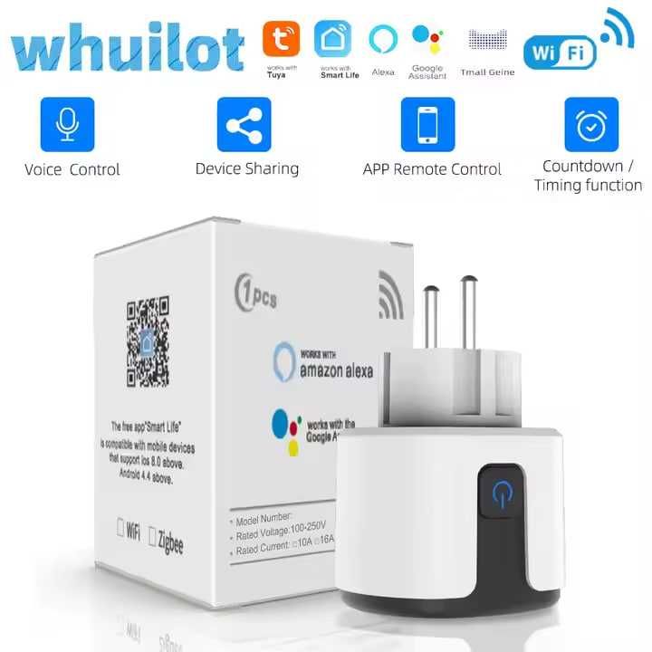 Умная розетка Tuya Wi-Fi в черно-белом стиле, европейский стандарт