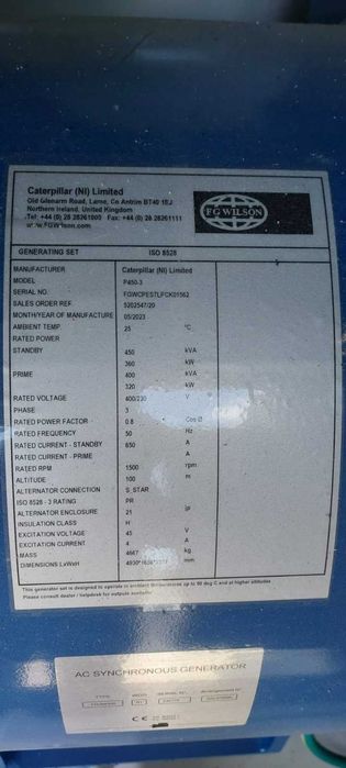 Stoc GENERATOR PERKINS 450 KVA- 360 KW nou cu garantie 2023