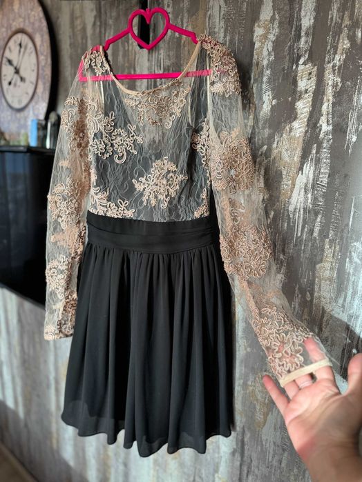 Rochie de seara cu dantela bej  si voal negru NOUA_marime 36