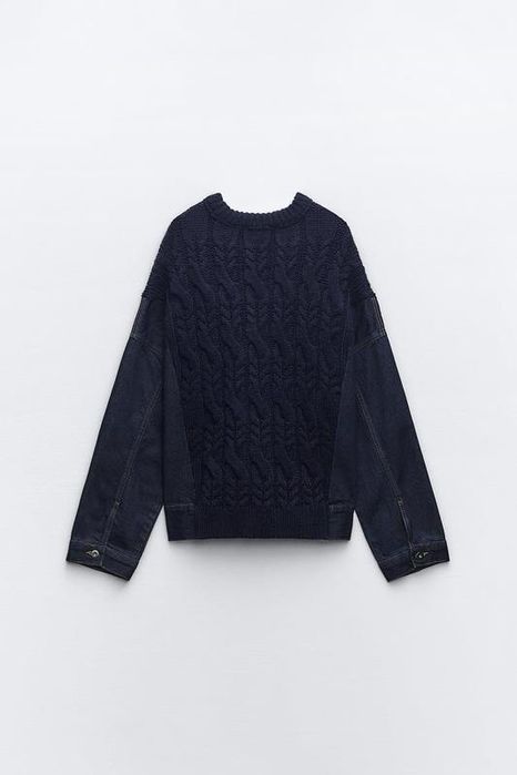 Дебел пуловер с дънкови елементи Zara /Зара L чисто нов