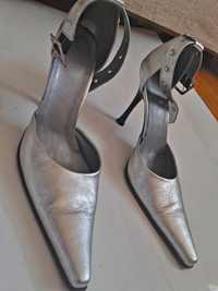 Pantofi dama Stilletto,piele naturala,nr.37,argintii,noi,toc inalt