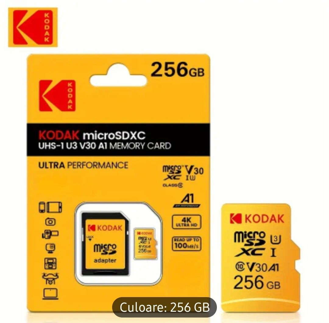 Card Micro SD 128 /256 Gb Kodak ,4K,Nou.