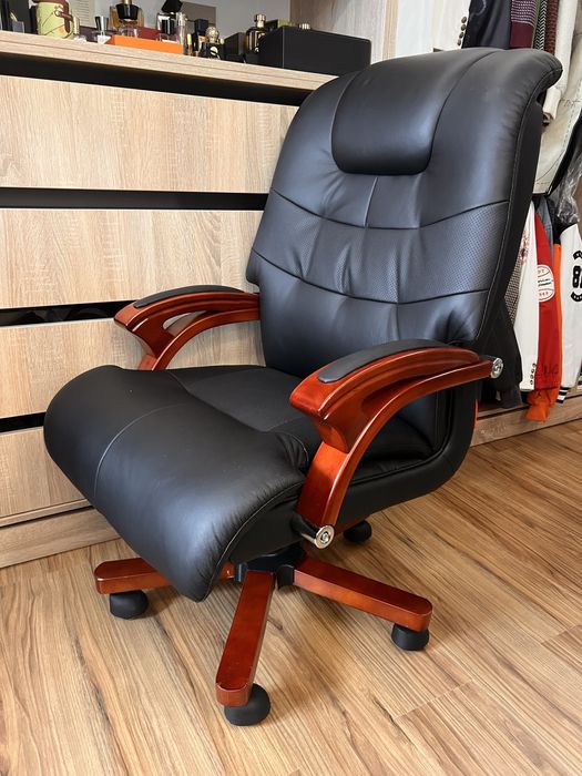 Scaun birou din piele si lemn natural de cires