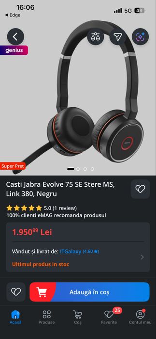 Casti Jabra Evolve 75 SE Stere MS