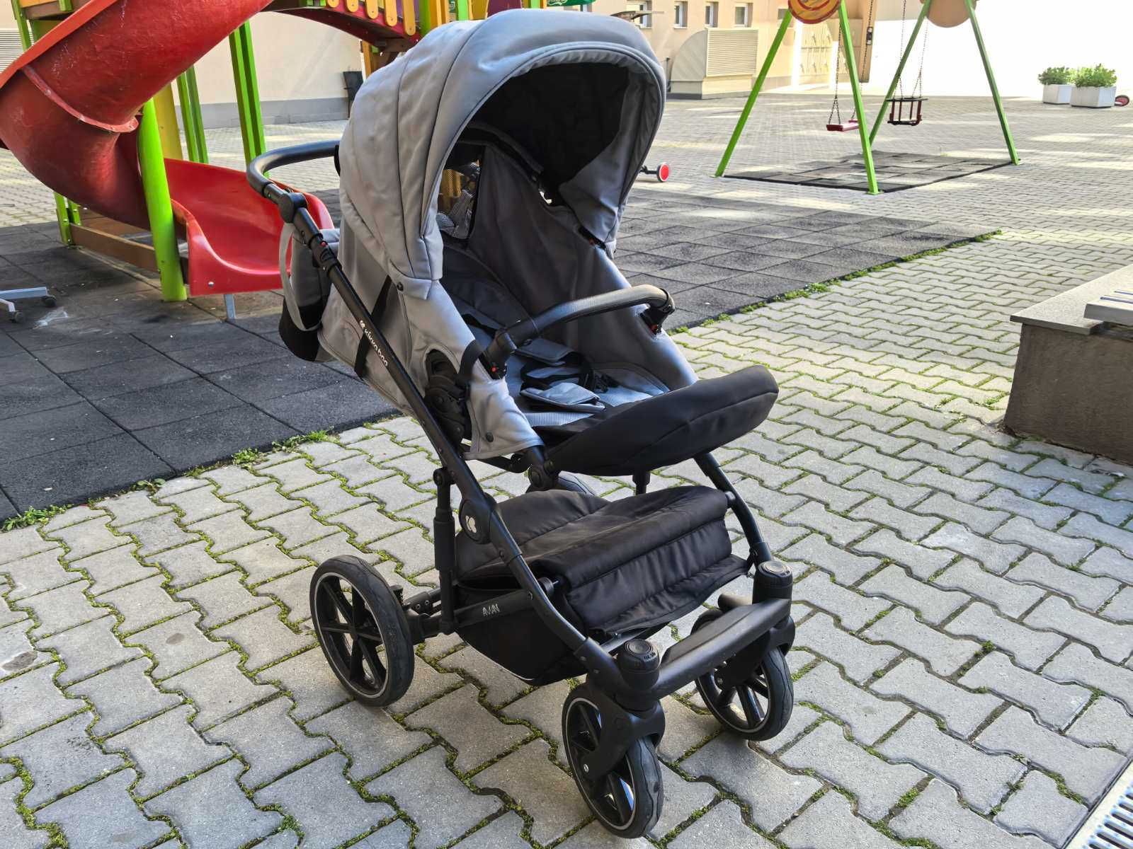Бебешка сива комбинирана количка 3в1 с твърд кош Amani Grey