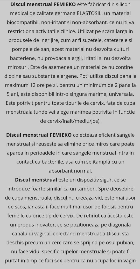 Disc menstrual FEMIEKO din silicon medicinal, reutilizabil, ecologic