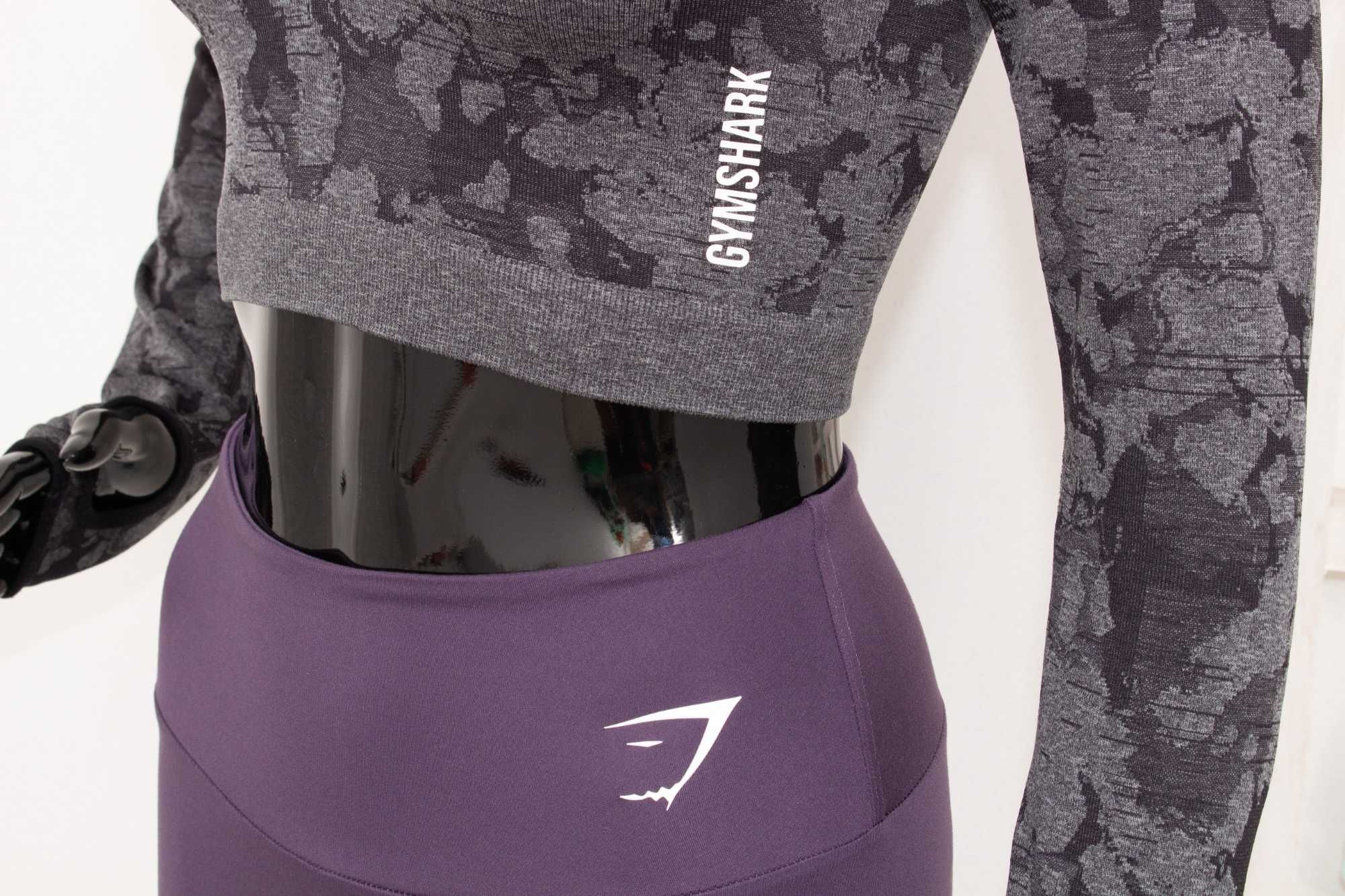 Gymshark дамски комплект топ къс камофлаж + лилав клин за фитнес XS-S