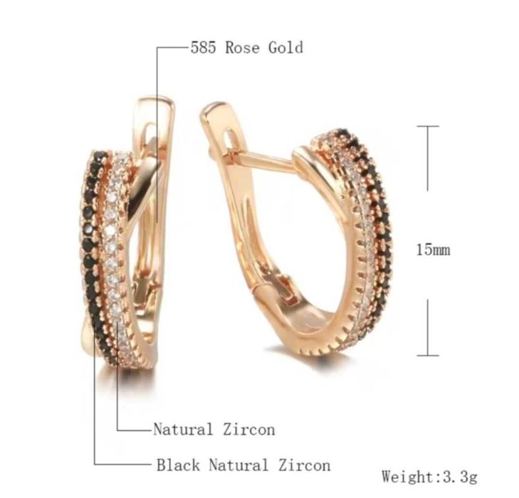 GP20, cercei placati aur 14k,incuietoare sigura,zirconiu alb/negru