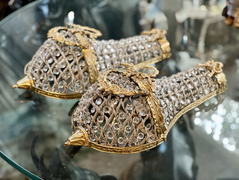 Pereche Aplice Bronz / Cristal *** vintage / antic / vechi / retro ***