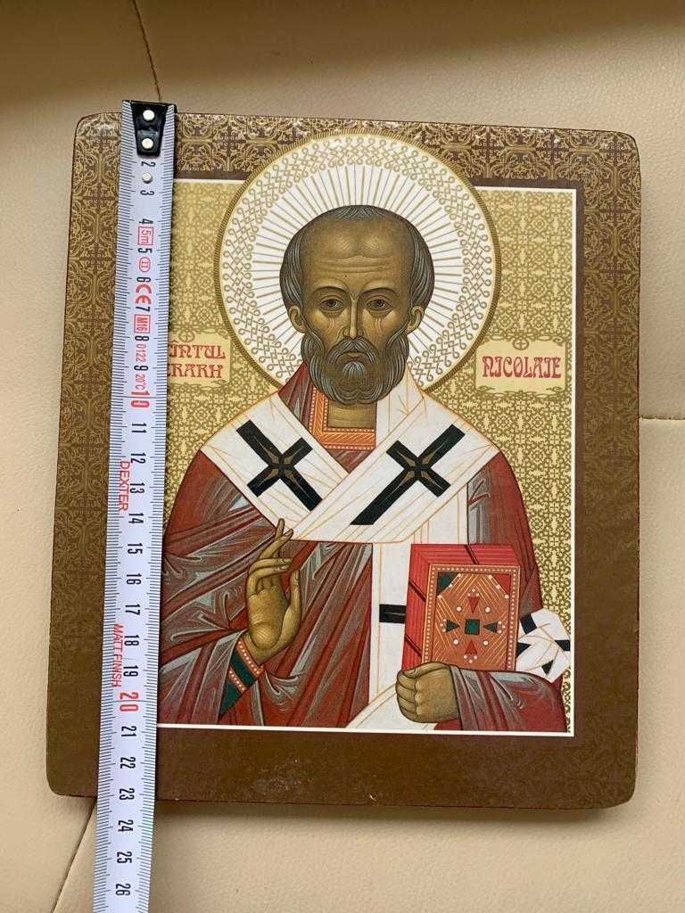 Icoana ortodoxa Botezul Isus Hristos Sf Ioan Sf Nicolae lemn sfintita