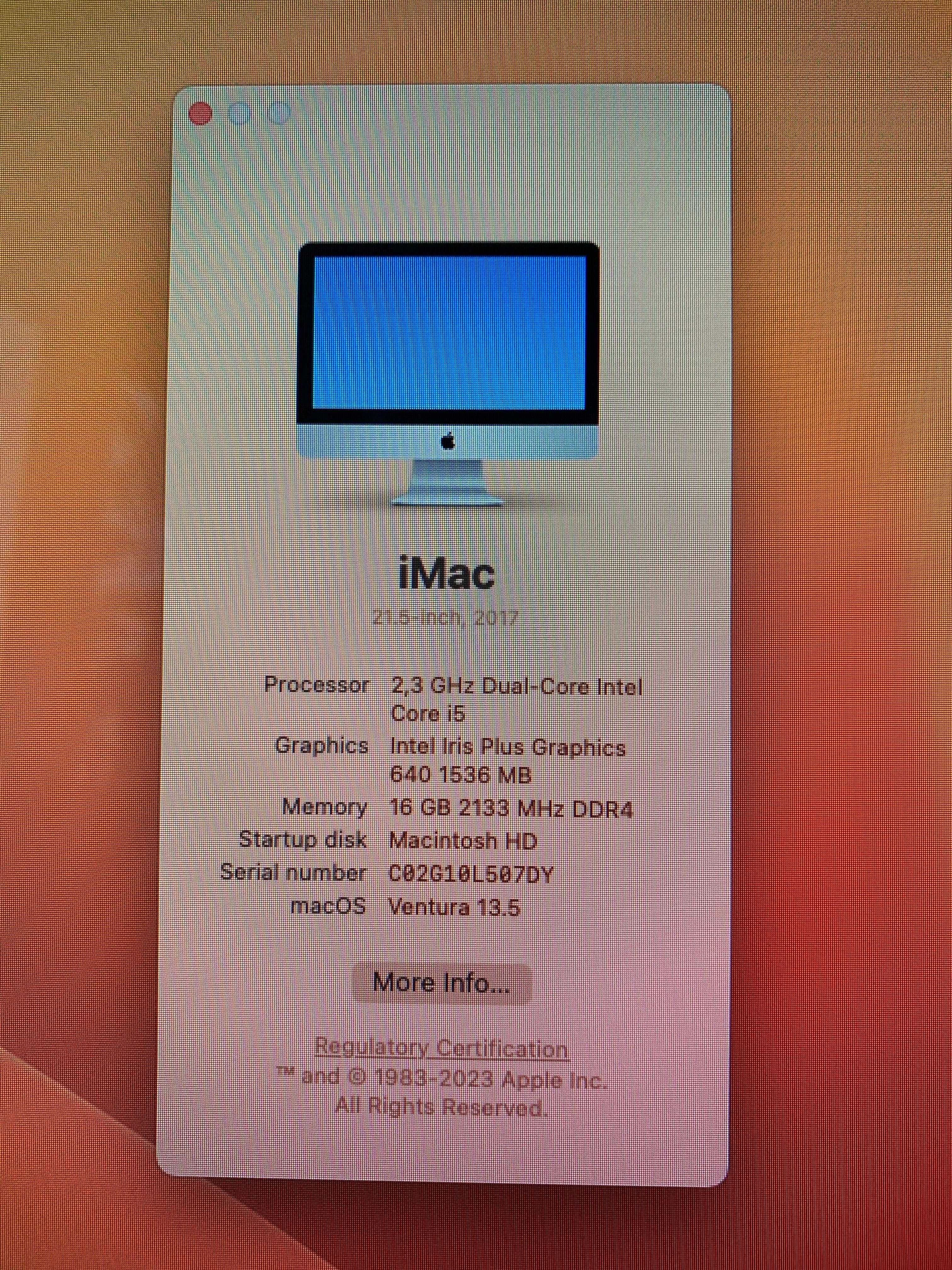 Apple iMac (21,5 inchi, 16 GB RAM, SSD, Iris Plus Graphics 640, 2017)
