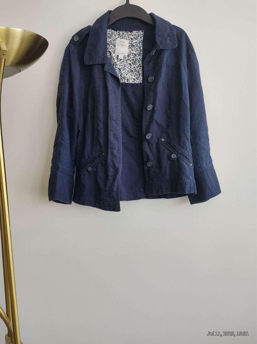 Памучно-ленено сако на s.Oliver синьо, размер 38