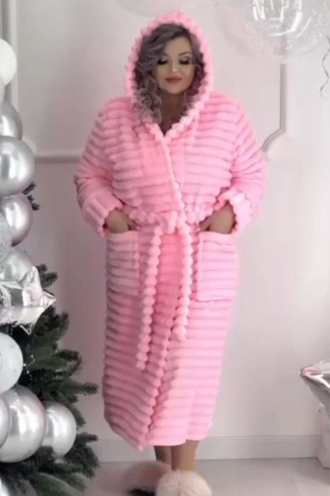 Длинный Махровый халат с капюшоном