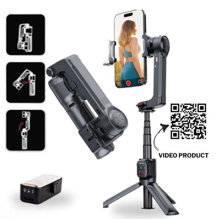 Stabilizator GIMBAL cu 2 axe + selfie stick cu lumina de umplere A10