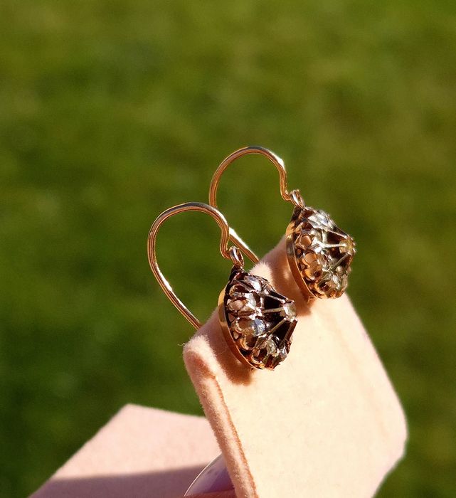 Cercei vechi autentici din aur de 14K si 18K cu diamante naturale