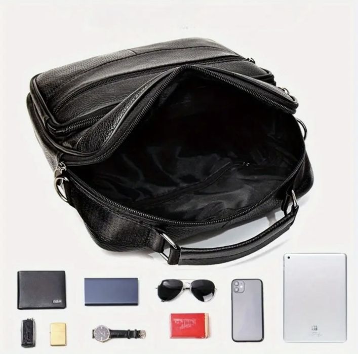 Мъжка универсална кожена чанта с дръжка/Елегантна с кафява естест.кожа