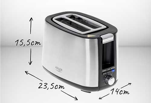 Prajitor de paine Adler AD 3214, 2 felii, 900 W, 7 niveluri rumenire