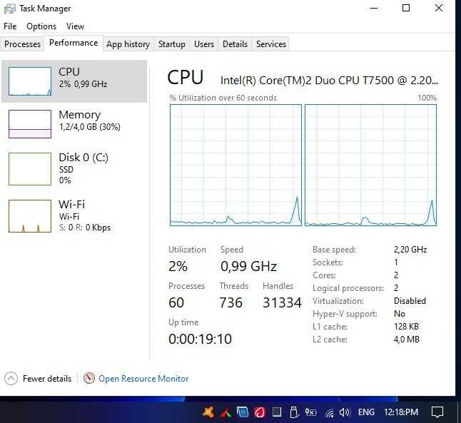 HP 6710b CPU T7500, 4GB DDR2, SSD 120gb, GPU Intel, батерия, зарядно.