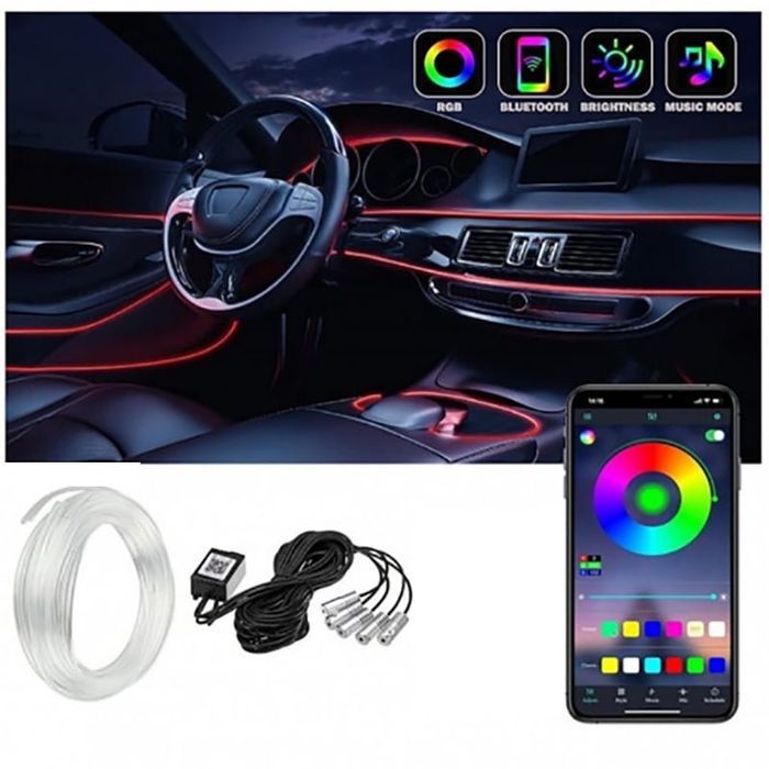 Kit fir neon interior 6m RGB cu telec. si aplicatie telefon