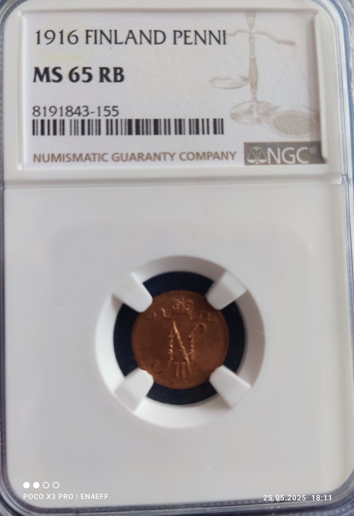 1 penni 1916 MS 65 RB NGC Финландия Русия