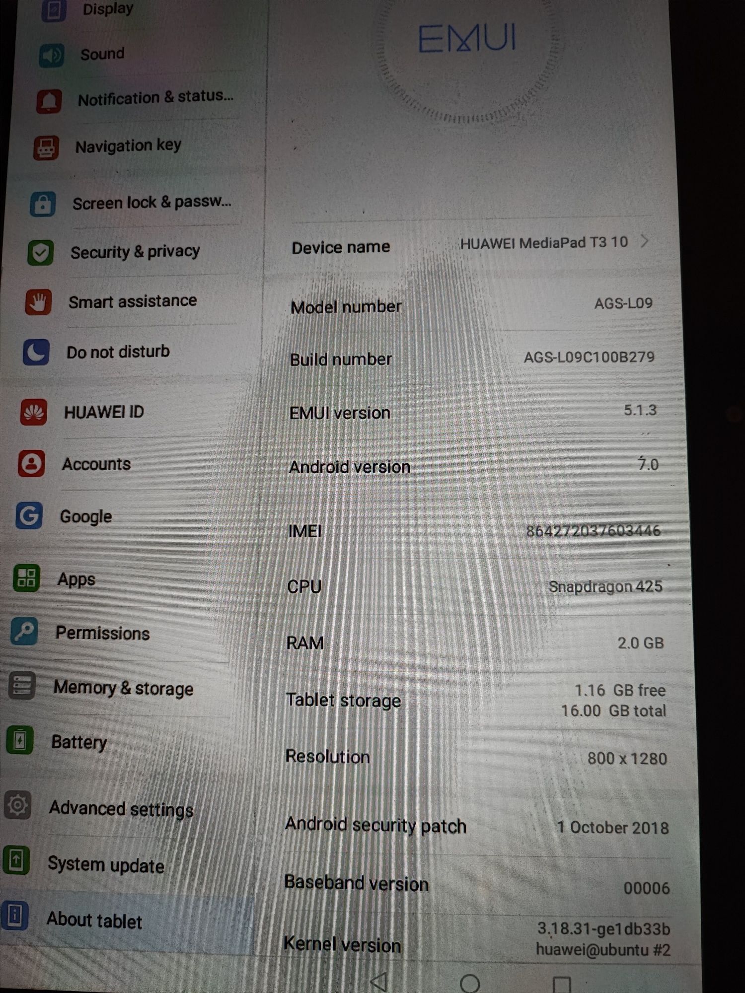 Huawei Mediapad t3 10'