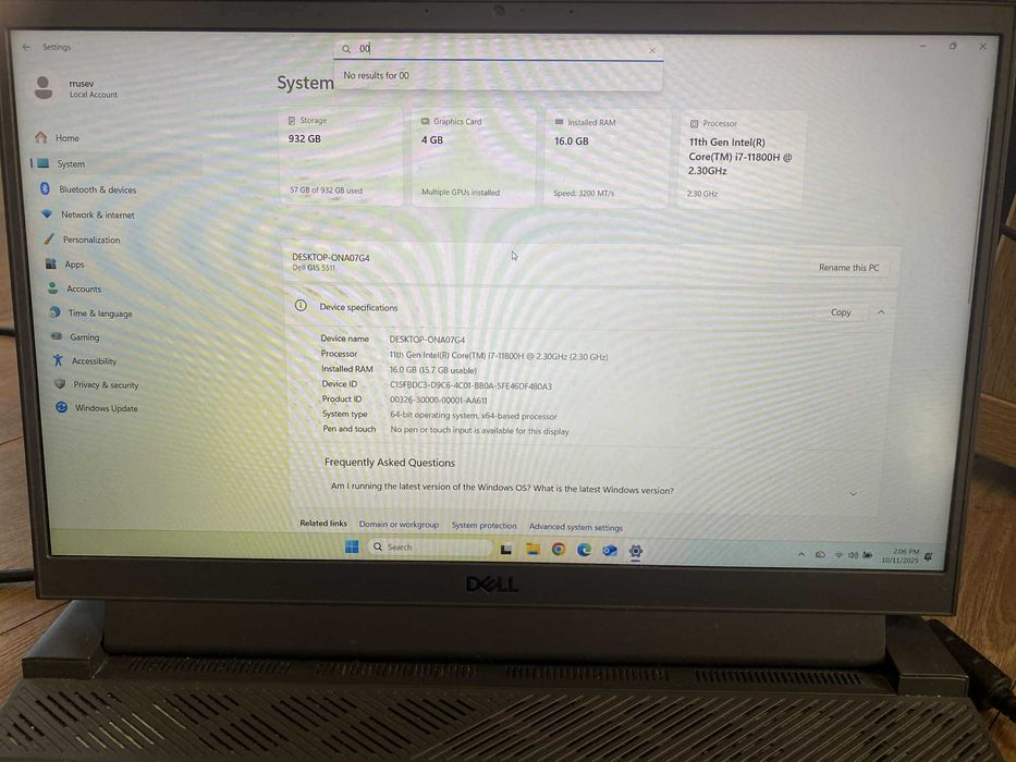 Dell G15 5511 i7-11800H | RTX 3050 | 16GB Ram | 1 TB SSD