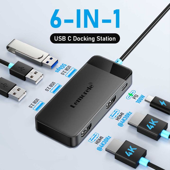 Docking Station USB Type C HDMI 4K, USB 3.0, PD 100W