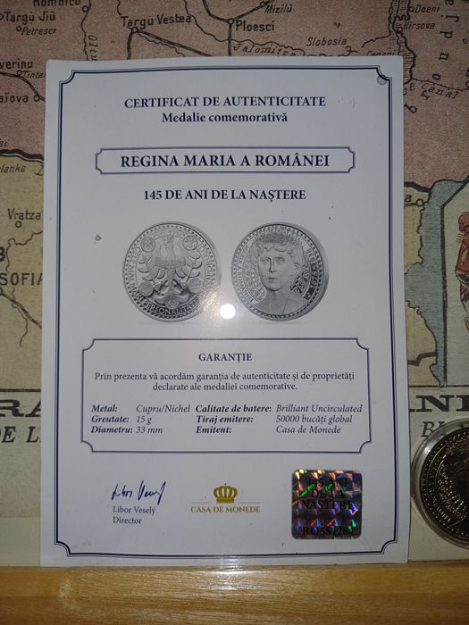 Medalie comemorativa 145 de ani de la nasterea reginei Maria